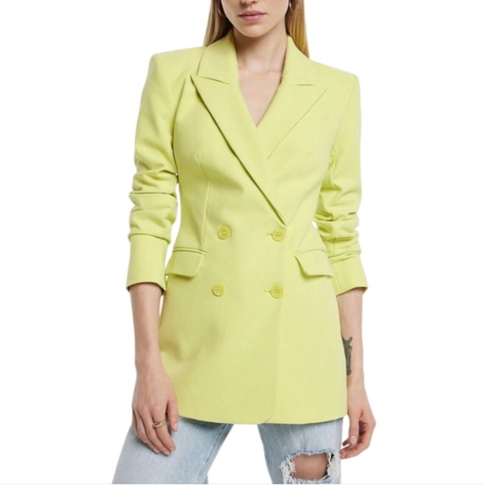 Express Longline Neon Yellow Chartruse Double‎ Breasted Blazer Jacket Sz 12  New